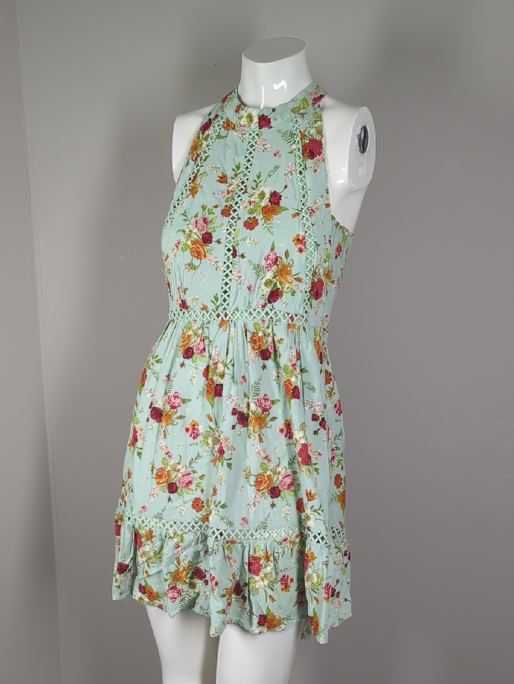 Sunday Mi Amor Floral Halter Mini Dress Open Back Small